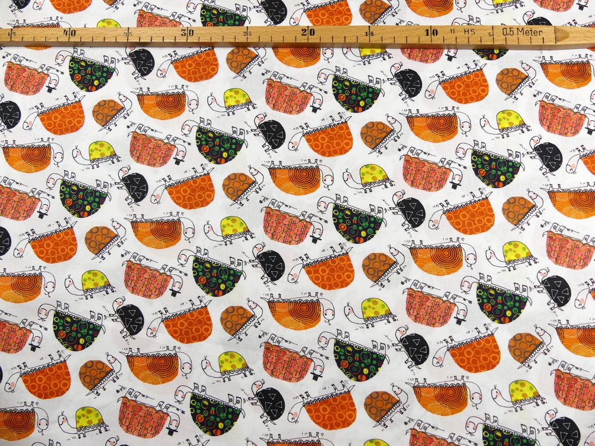 Schildkröten orange Patchworkstoff Benartex mit Maß
